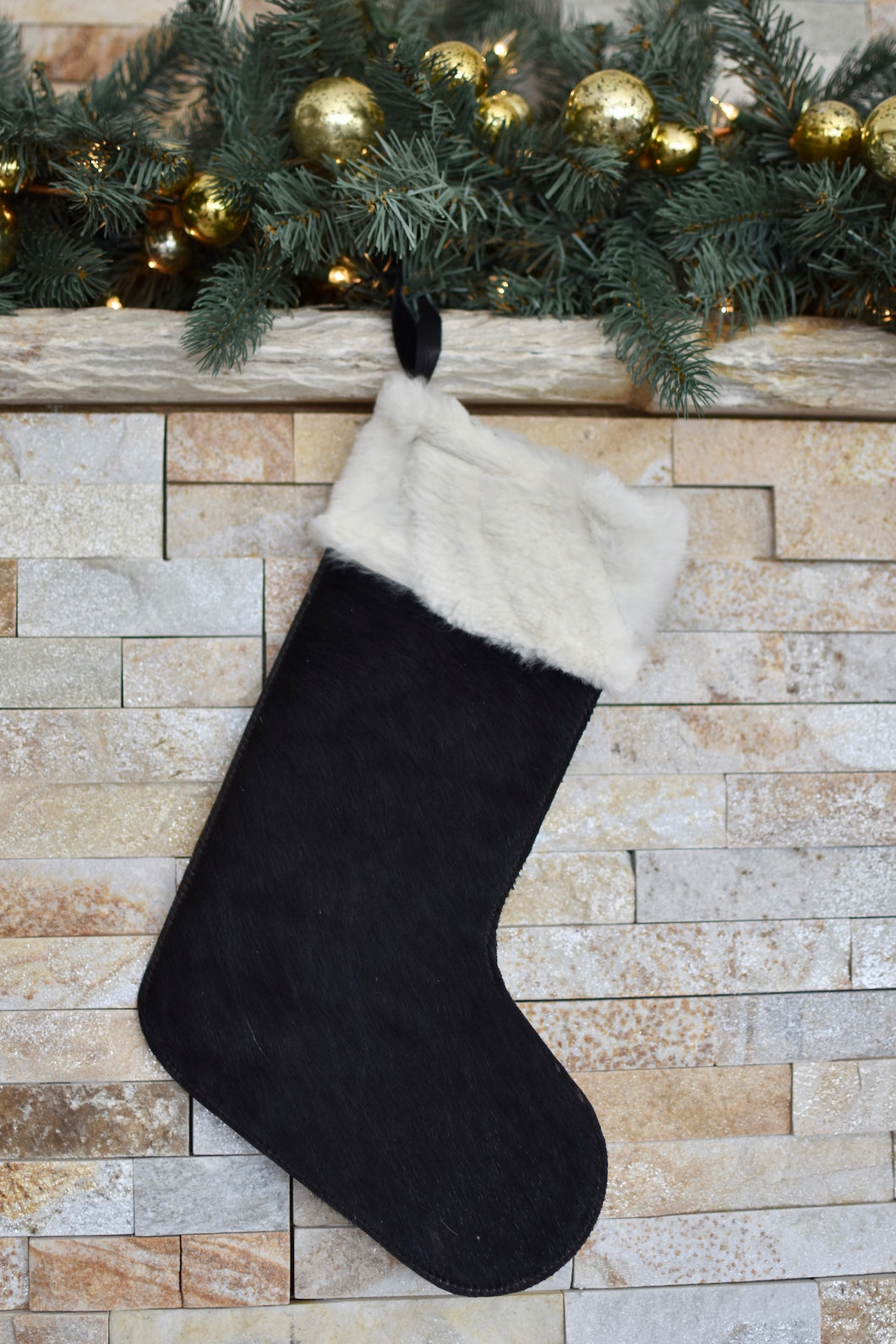 Black Cowhide Christmas Stocking