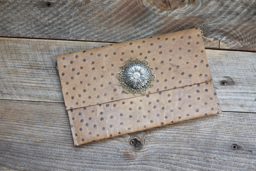 Clutch Tan Stamped Leather