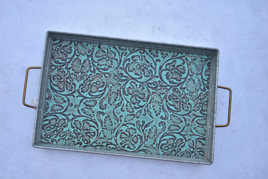 Turquoise Stamped Leather Tray