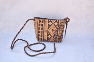 Brown Stamped Leather Crossbody Purse